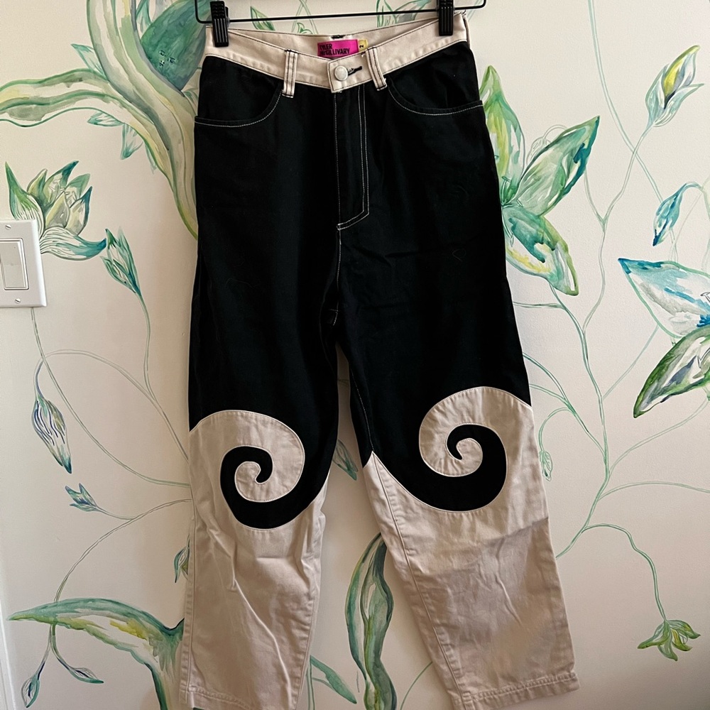 Tyler mcgillivary Two-Tone Black and Cream Swirl Patch denim Pants